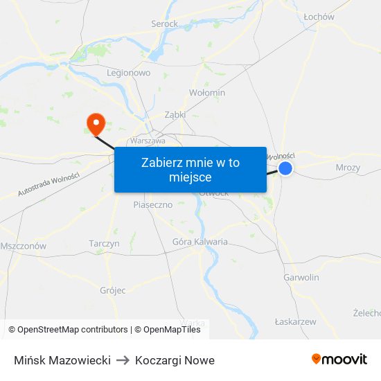 Mińsk Mazowiecki to Koczargi Nowe map