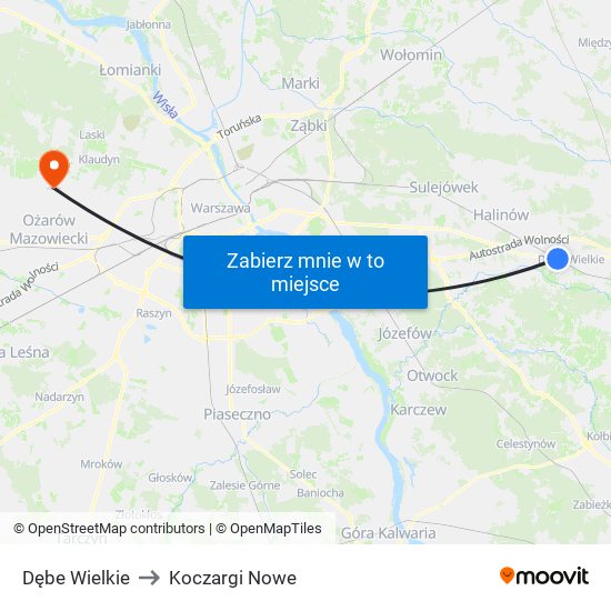 Dębe Wielkie to Koczargi Nowe map