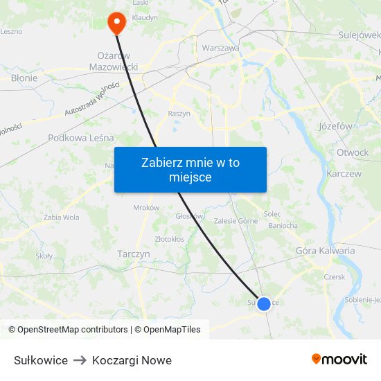 Sułkowice to Koczargi Nowe map