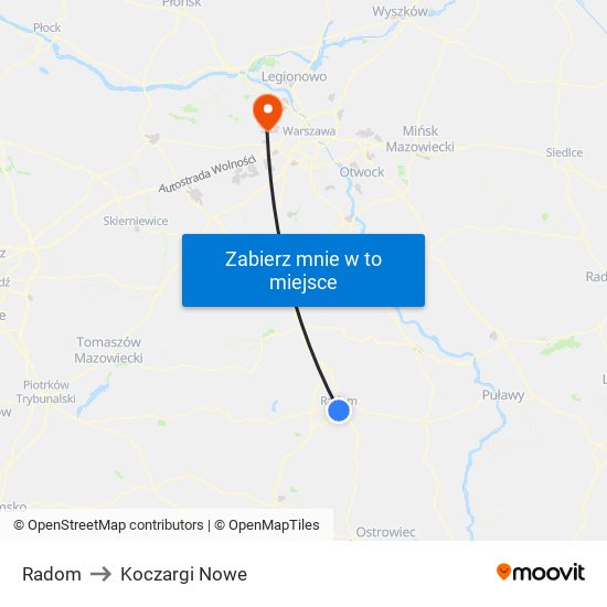 Radom to Koczargi Nowe map