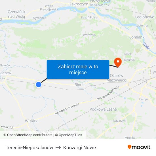 Teresin-Niepokalanów to Koczargi Nowe map