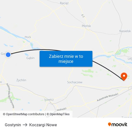 Gostynin to Koczargi Nowe map