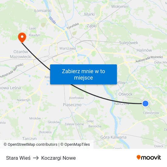 Stara Wieś to Koczargi Nowe map