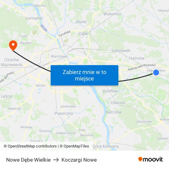 Nowe Dębe Wielkie to Koczargi Nowe map