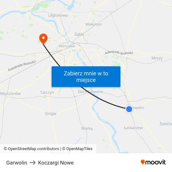 Garwolin to Koczargi Nowe map