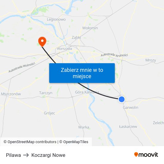 Pilawa to Koczargi Nowe map