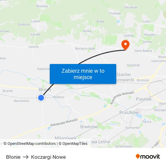 Błonie to Koczargi Nowe map