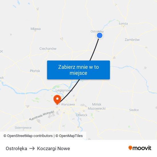 Ostrołęka to Koczargi Nowe map