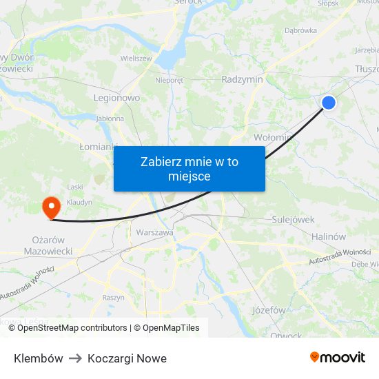 Klembów to Koczargi Nowe map