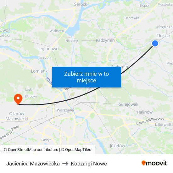 Jasienica Mazowiecka to Koczargi Nowe map