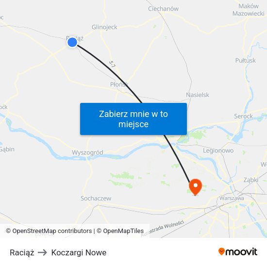 Raciąż to Koczargi Nowe map