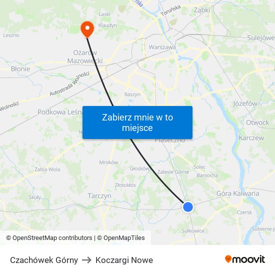 Czachówek Górny to Koczargi Nowe map