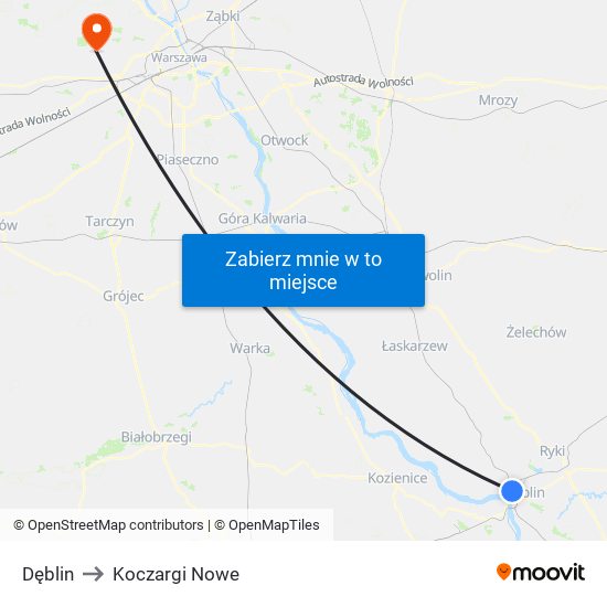 Dęblin to Koczargi Nowe map