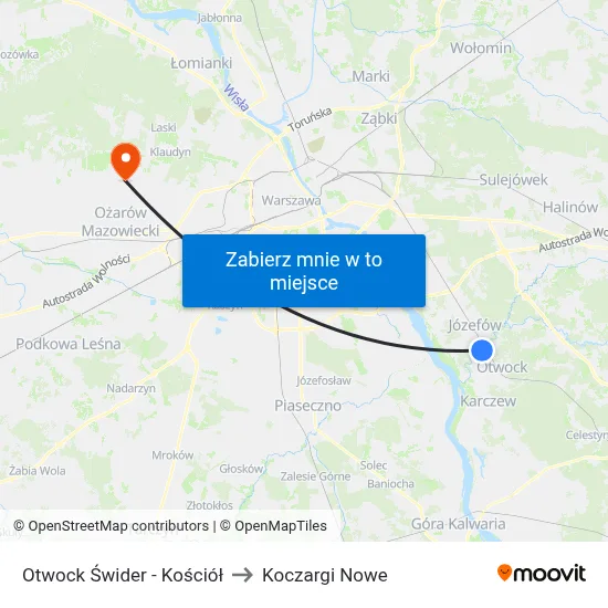 Otwock Świder - Kościół to Koczargi Nowe map