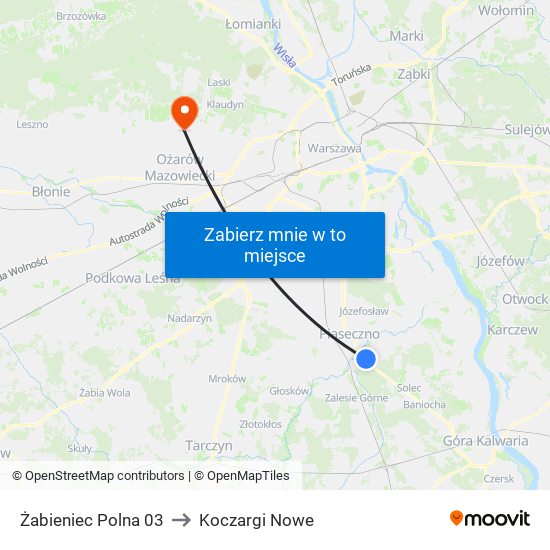 Żabieniec Polna 03 to Koczargi Nowe map