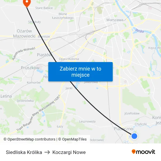 Siedliska Królika to Koczargi Nowe map