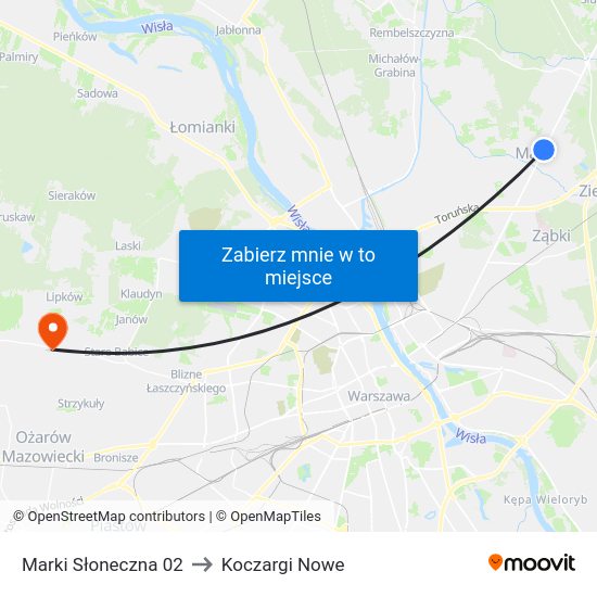 Marki Słoneczna to Koczargi Nowe map