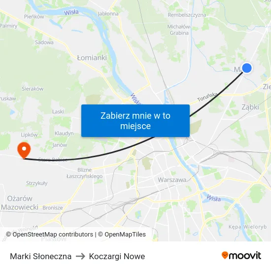 Marki Słoneczna to Koczargi Nowe map