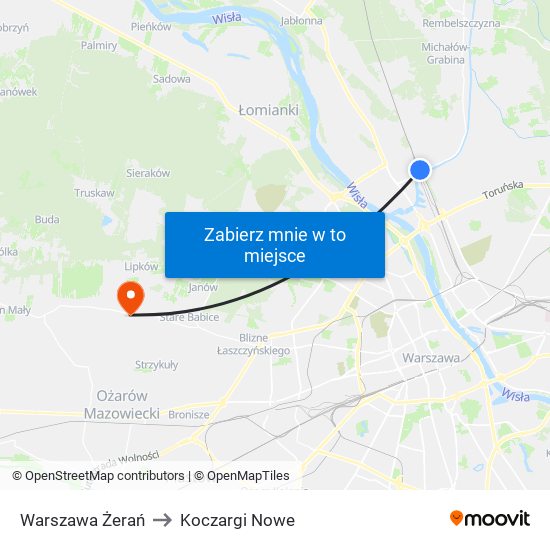 Warszawa Żerań to Koczargi Nowe map