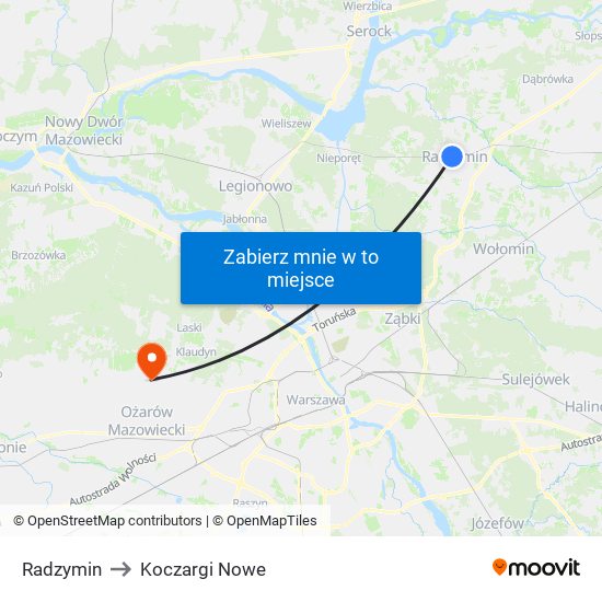 Radzymin to Koczargi Nowe map