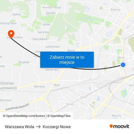 Warszawa Wola to Koczargi Nowe map