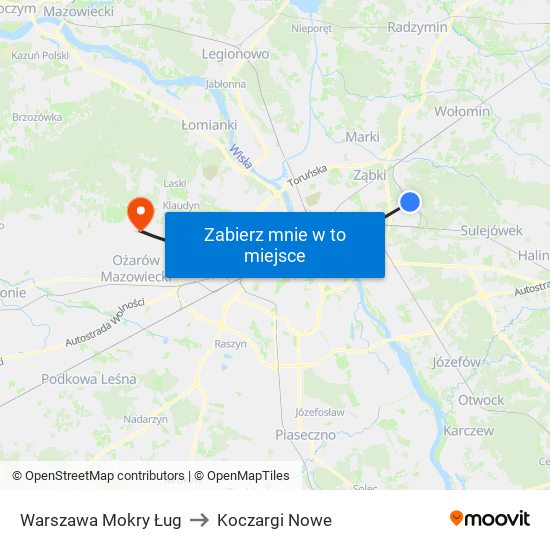 Warszawa Mokry Ług to Koczargi Nowe map