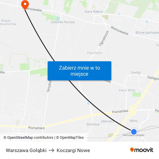 Warszawa Gołąbki to Koczargi Nowe map