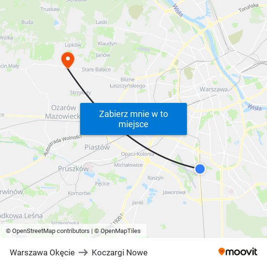 Warszawa Okęcie to Koczargi Nowe map