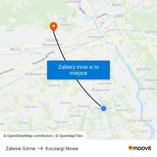 Zalesie Górne to Koczargi Nowe map