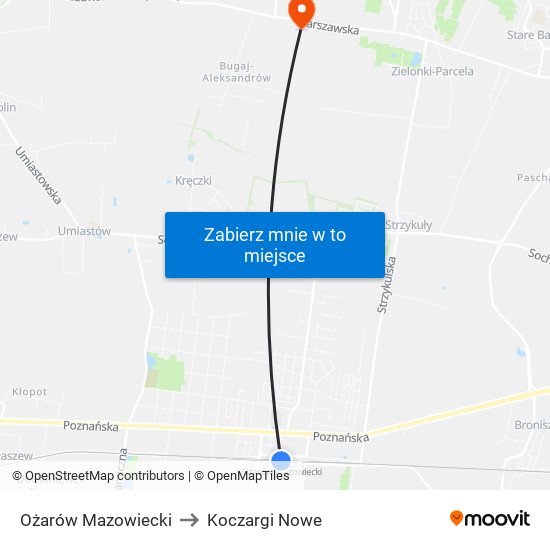 Ożarów Mazowiecki to Koczargi Nowe map