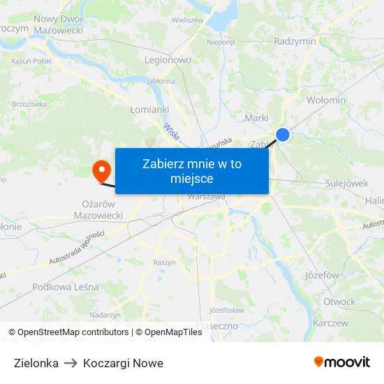 Zielonka to Koczargi Nowe map