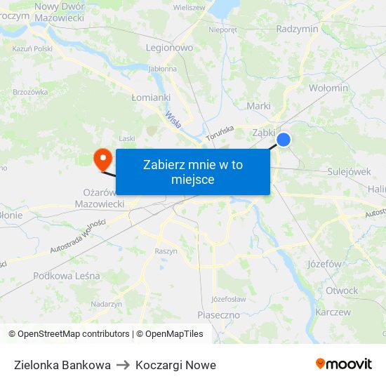 Zielonka Bankowa to Koczargi Nowe map