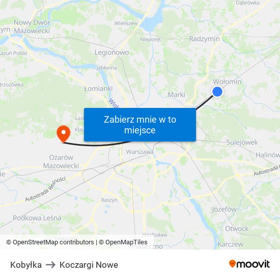 Kobyłka to Koczargi Nowe map