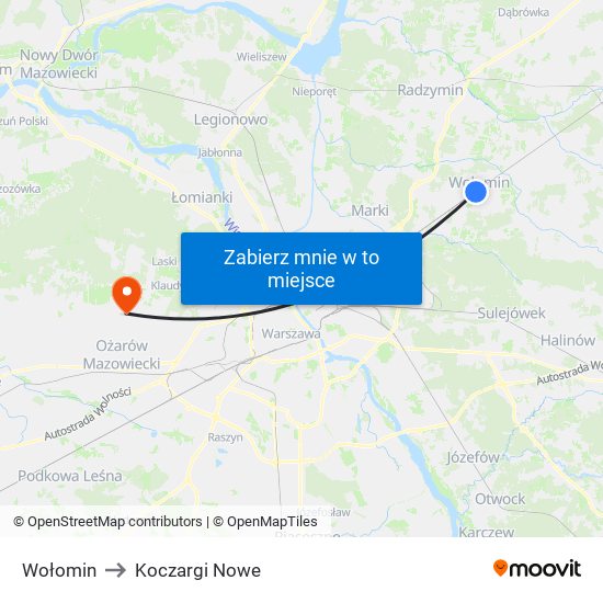 Wołomin to Koczargi Nowe map