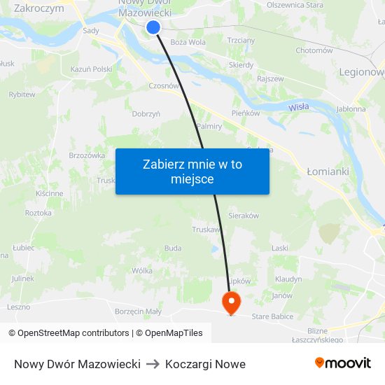 Nowy Dwór Mazowiecki to Koczargi Nowe map