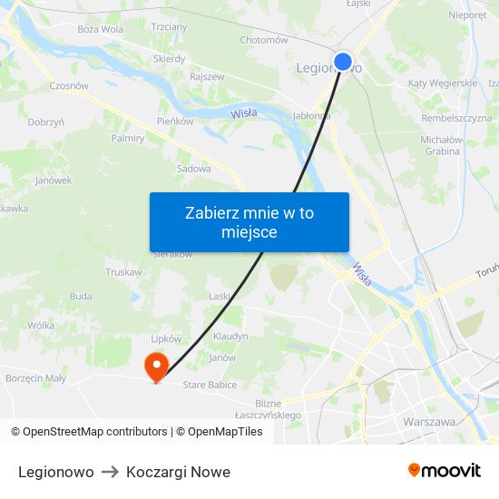 Legionowo to Koczargi Nowe map