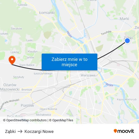 Ząbki to Koczargi Nowe map