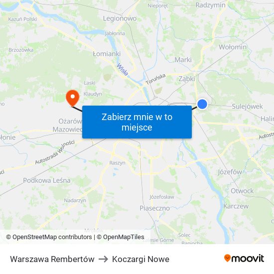 Warszawa Rembertów to Koczargi Nowe map
