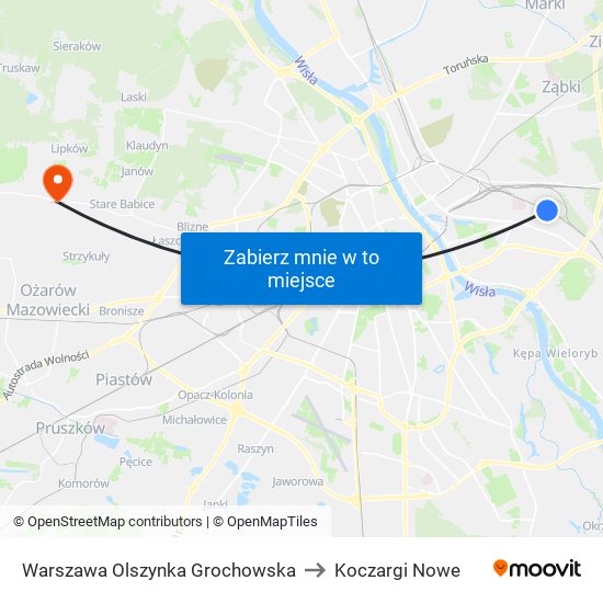 Warszawa Olszynka Grochowska to Koczargi Nowe map