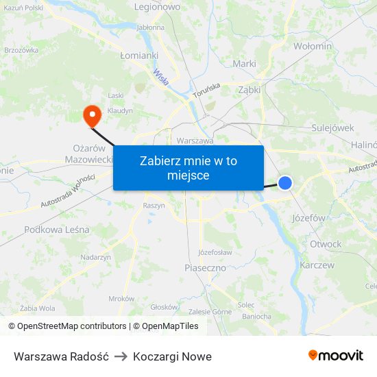 Warszawa Radość to Koczargi Nowe map