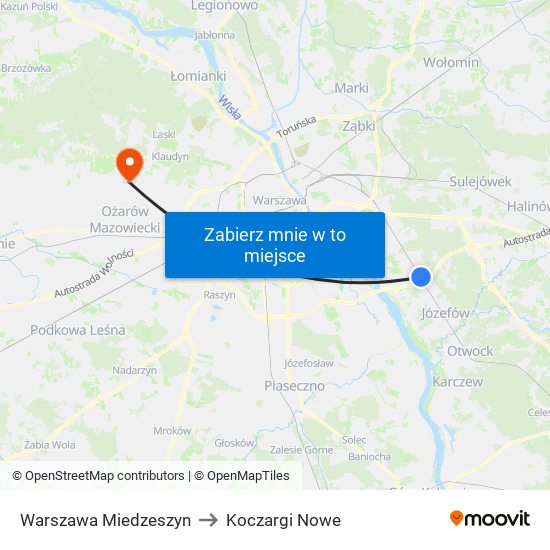 Warszawa Miedzeszyn to Koczargi Nowe map