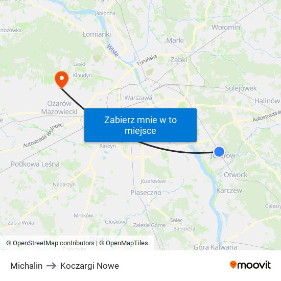 Michalin to Koczargi Nowe map