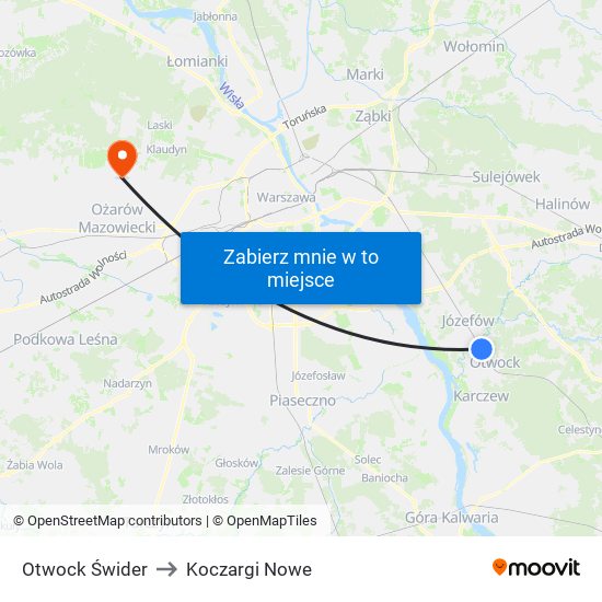 Otwock Świder to Koczargi Nowe map