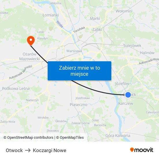 Otwock to Koczargi Nowe map