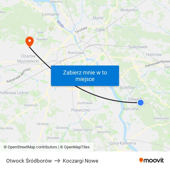 Otwock Śródborów to Koczargi Nowe map