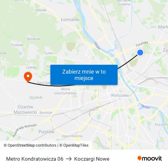 Metro Kondratowicza 06 to Koczargi Nowe map