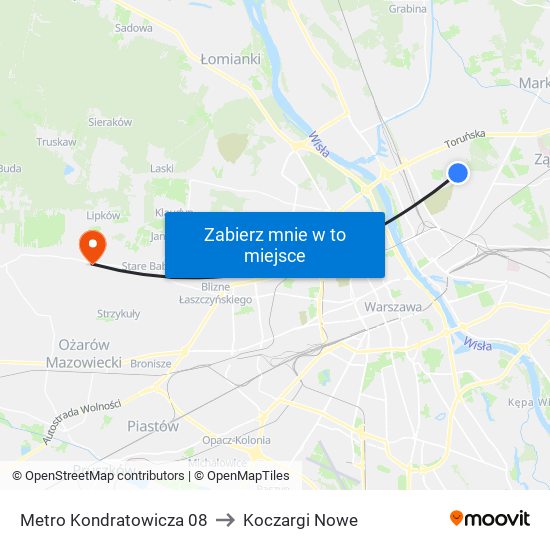 Metro Kondratowicza 08 to Koczargi Nowe map