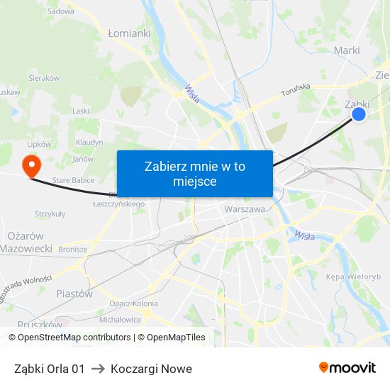 Ząbki Orla 01 to Koczargi Nowe map