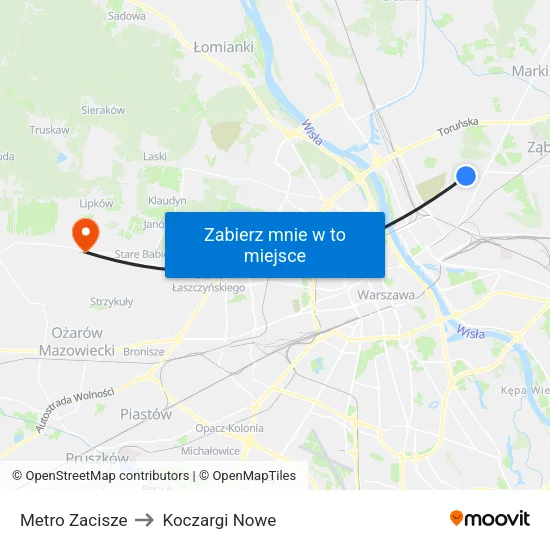 Metro Zacisze to Koczargi Nowe map