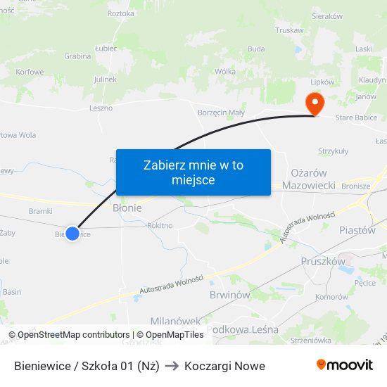 Bieniewice / Szkoła 01 (Nż) to Koczargi Nowe map